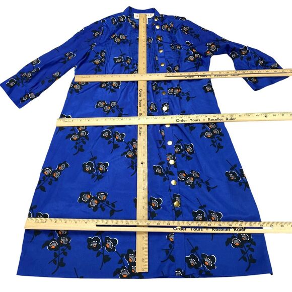 Madchen Tunic Dress Women's Size 8 Blue Floral Pleated Asymmetrical Snap Front - Picture 3 of 16